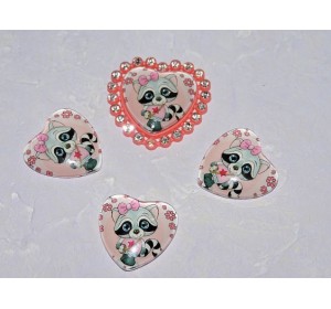 Кабошон стеклянный сердечко 25 мм "Енотик" - 1 шт