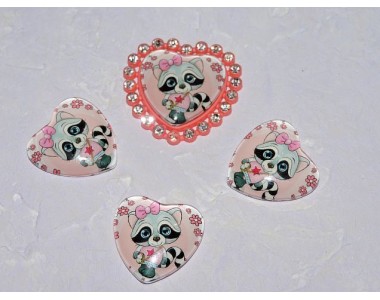 Кабошон стеклянный сердечко 25 мм "Енотик" - 1 шт