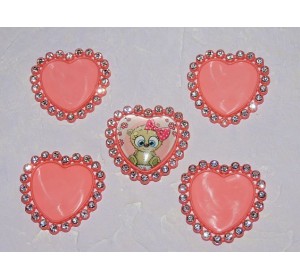 Крышечка со стразами "Сердечко", цв. коралловый - 1шт