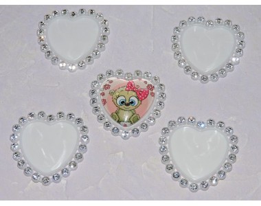 Крышечка со стразами "Сердечко", цв. белый - 1шт