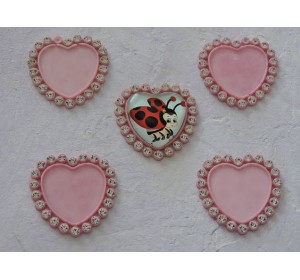 Крышечка со стразами "Сердечко", цв. розовый 004 - 1шт