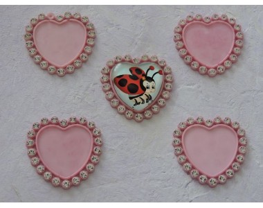Крышечка со стразами "Сердечко", цв. розовый 004 - 1шт