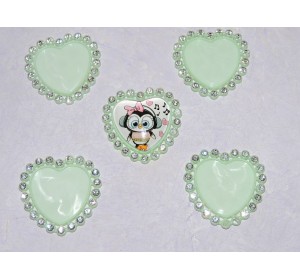 Крышечка со стразами "Сердечко", цв. мятный - 1шт