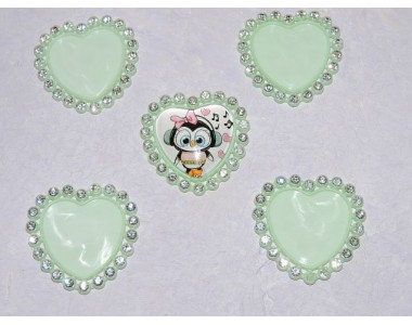 Крышечка со стразами "Сердечко", цв. мятный - 1шт