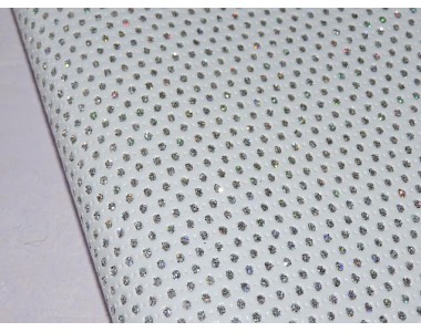 Кожзам "Горошек из блесток", цв. белый  - 1 лист