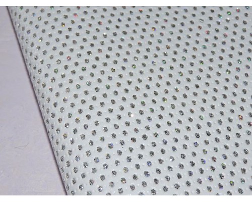 Кожзам "Горошек из блесток", цв. белый  - 1 лист