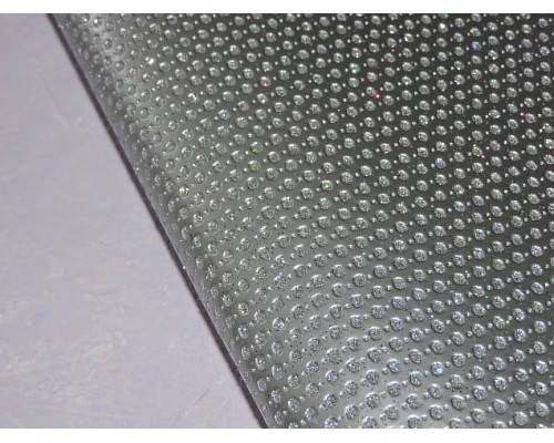 Кожзам "Горошек из блесток", цв. серебро  - 1 лист