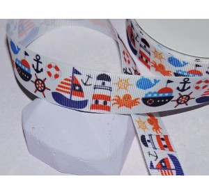 Репсовая лента 25 мм с рисунком "Морской №2" - 1 м