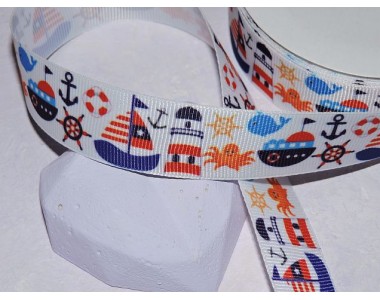 Репсовая лента 25 мм с рисунком "Морской №2" - 1 м