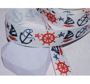 Репсовая лента 25 мм с рисунком "Морской №3" - 1 м