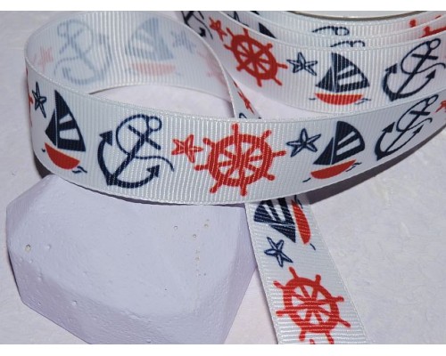 Репсовая лента 25 мм с рисунком "Морской №3" - 1 м