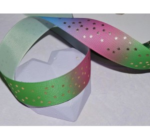 Репсовая лента 25 мм с рисунком "Звездочки, радуга №1" - 1 м