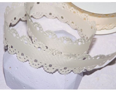 Лента репсовая с ажурными краями 20 мм,  айвори - 1м