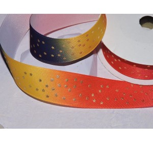 Репсовая лента 25 мм с рисунком "Звездочки, радуга №2" - 1 м