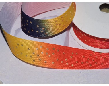 Репсовая лента 25 мм с рисунком "Звездочки, радуга №2" - 1 м