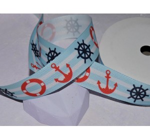 Репсовая лента 25 мм с рисунком "Морской №1" - 1 м