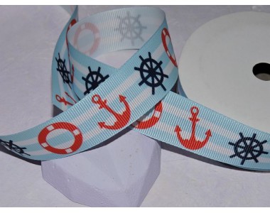 Репсовая лента 25 мм с рисунком "Морской №1" - 1 м