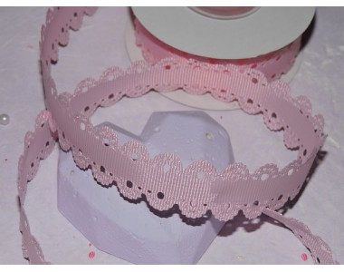 Лента репсовая с ажурными краями 20 мм,  розовый 04 - 1м