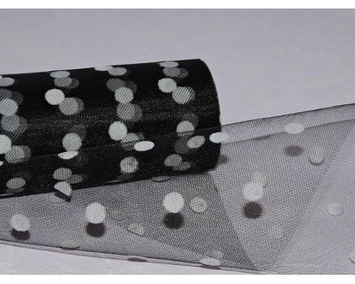 Фатин 15 см "Крупный горох", цв. черный-белый - 1 м