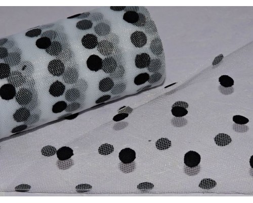 Фатин 15 см "Крупный горох", цв. белый-черный - 1 м