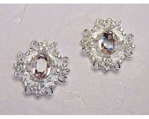 Серединка ювелирная, цв. серебро/розовый - 1 шт