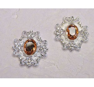 Серединка ювелирная, цв. серебро/персиковый - 1 шт