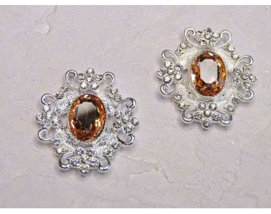 Серединка ювелирная, цв. серебро/персиковый - 1 шт