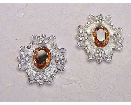 Серединка ювелирная, цв. серебро/персиковый - 1 шт