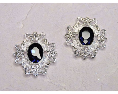 Серединка ювелирная, цв. серебро/темно-синий - 1 шт