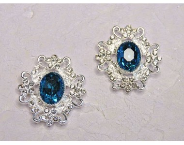 Серединка ювелирная, цв. серебро/голубой - 1 шт