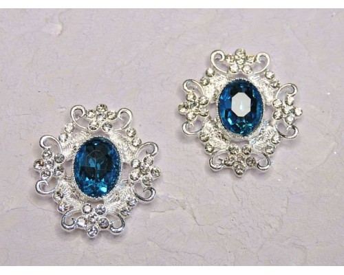 Серединка ювелирная, цв. серебро/голубой - 1 шт