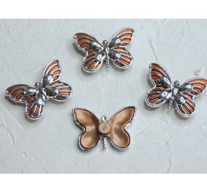 Кабошон "Бабочка маленькая" 3,8*3 см, цв. оранжевый/серебро 1 шт.