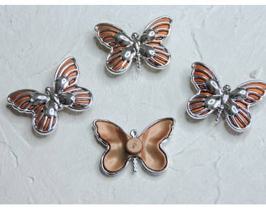 Кабошон "Бабочка маленькая" 3,8*3 см, цв. оранжевый/серебро 1 шт.