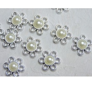 Кабошон флоризель пластик 20 мм "Цветочек", цв. серебро - 1 шт.
