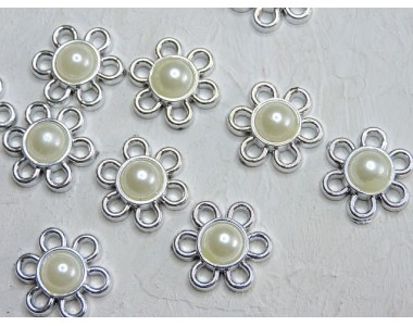 Кабошон флоризель пластик 20 мм "Цветочек", цв. серебро - 1 шт.