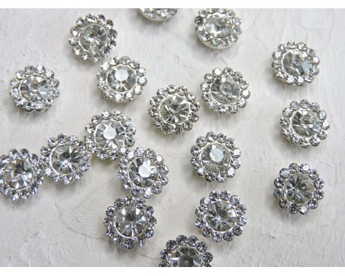 Кабошон флоризель пришивные, металл 10 мм "Цветочек", цв. серебро - 1 шт.