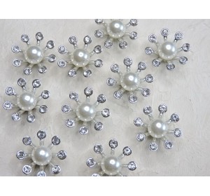 Кабошон флоризель пластик 24 мм, цв. серебро - 1 шт.