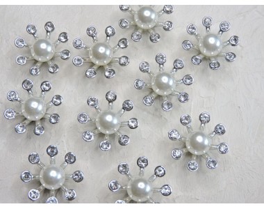 Кабошон флоризель пластик 24 мм, цв. серебро - 1 шт.