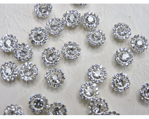 Кабошон флоризель пришивные, металл 8 мм "Цветочек", цв. серебро - 1 шт.