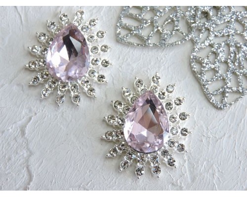 Серединка ювелирная, цв. серебро/светло-розовый  - 1 шт