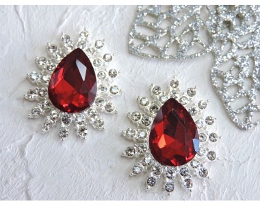 Серединка ювелирная, цв. серебро/бордовый  - 1 шт