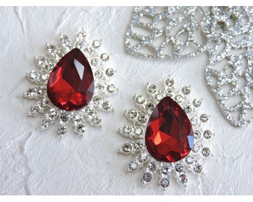 Серединка ювелирная, цв. серебро/бордовый  - 1 шт