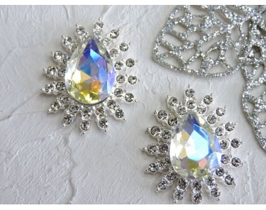 Серединка ювелирная, цв. серебро/радужный  - 1 шт