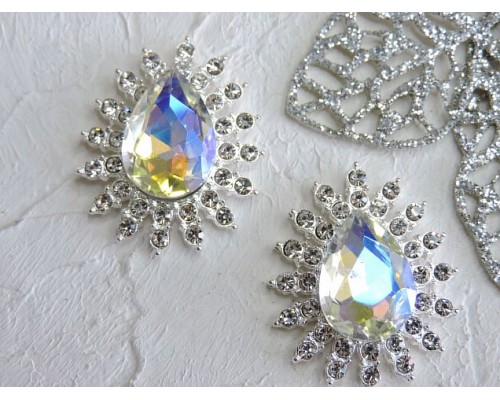 Серединка ювелирная, цв. серебро/радужный  - 1 шт