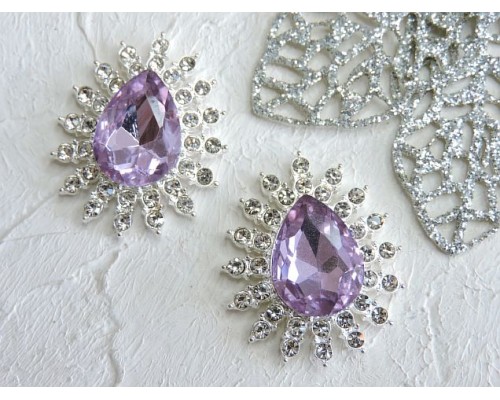 Серединка ювелирная, цв. серебро/фиолетовый  - 1 шт