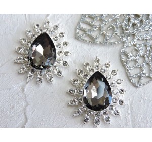 Серединка ювелирная, цв. серебро/графитовый - 1 шт