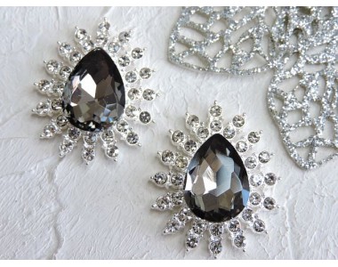 Серединка ювелирная, цв. серебро/графитовый - 1 шт