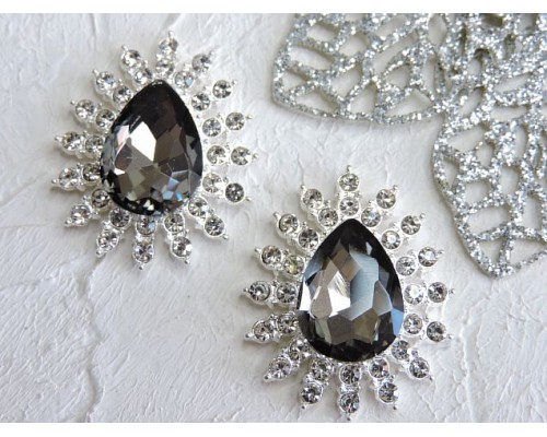 Серединка ювелирная, цв. серебро/графитовый - 1 шт