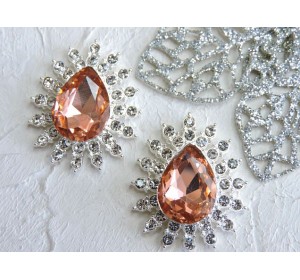 Серединка ювелирная, цв. серебро/персиковый - 1 шт