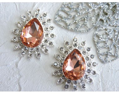 Серединка ювелирная, цв. серебро/персиковый - 1 шт